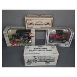 4 Die-Cast Metal Truck Coin Banks in Boxes