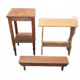 Three Wood Side Tables And Footrest Bench