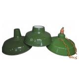 3 Green Enamel Industrial Light Shades