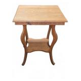 Wood Side Table with Carved Trim and Shelf