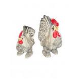 Ceramic Rooster And Hen Figurines Pair Glazed