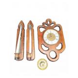 Wood Wall Clock And Pair Candle Sconces Set