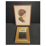 Framed Portrait Drawing and Decorative Mirror Lot