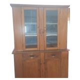 Primitive Wood Hutch With Glass Doors