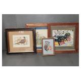 Framed Needlework Art With Birds and Owl