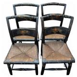 4 Painted Hitchcock-Style Chairs with Rush
