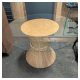 McGuire Rattan Wheat Sheaf Glass Top Table