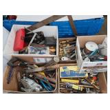 Box Lot Mixed Hand Tools, Gauge, Amprobe, Drill