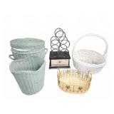Wicker Baskets and Metal Wine Rack Lot
