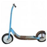 Vintage Blue Metal Scooter With White Wheels