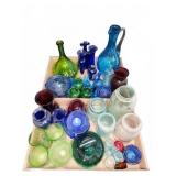 Colored Art Glassware and Bird Figurines