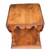 Vintage Wooden Drop-Leaf Side Table with Shelf