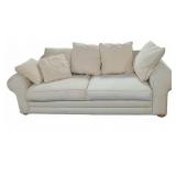 Three-Seat Beige Fabric Sofa With Cushions