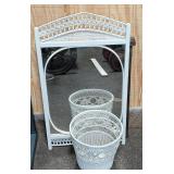 White Wicker Mirror, Basket & Vintage Art Plaque