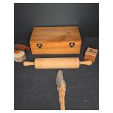 Wooden Box, Rolling Pin, Decor and Trinket Lot