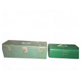 Green Metal Toolboxes With Mixed Tools