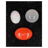 Opal, Rose Quartz, Red Jasper Gem Stone Trio