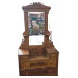 Wooden Dresser with Mirror and Decorative Accents