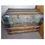 Wood And Metal Steamer Trunk With Tray Insert
