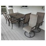 Patio Dining Set with Tile Table and Six Chairs