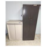 Metal and Plastic Storage Cabinets With Contents