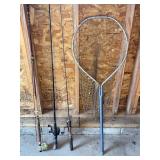 Fishing Rod and Reel Lot with Landing Net