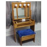 Wood Vanity Table With Mirror and Bench 31"x14"x