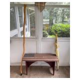 Wood Walking Stick, Bench, and Umbrella Lot
