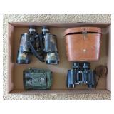 3 Binoculars With Leather Case And Strap