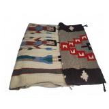 Pair Hand Woven Mexican Rugs Wool Acrylic