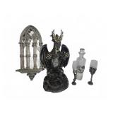 Dragon Themed Barware and Gothic Shelf Lot