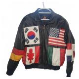 Phases Leather World Flag Bomber Jacket Size M