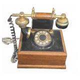 Rotary Dial Telephone With Wood and Brass Accents