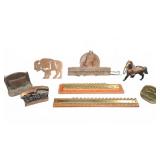 Western Decor Lot With Metal Bank & Horse Statue