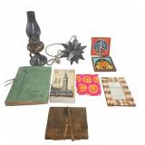 Oil Lamp, Tiles, Books, London Lock Box Frame