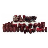 Red Glassware Goblets And Pitcher