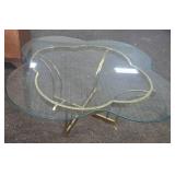 Glass Coffee Table with Brass Base and Petal Top