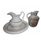 2 Ceramic Pitchers, Bowl, Ironstone