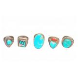 5 Sterling Silver Rings With Turquoise