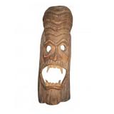 Hand-Carved Wood Tribal Mask With Fangs