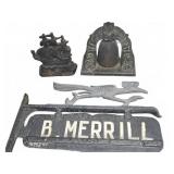Cast Iron Bell Decor Ship, Roadrunner, & Sign Lot