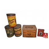 Five Vintage Coffee and Tobacco Tins Assortment