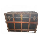 Wood and Metal Steamer Trunk with Metal Hardware