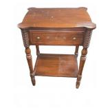 Wood Side Table With Drawer and Turned Legs