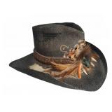 Charlie Horse Straw Hat With Feathers and Bone