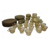 Amber Etched Depression Glass Dinnerware Set