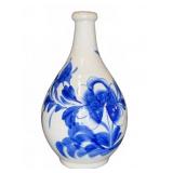 Blue Stoneware Bottle Vase Floral Motif
