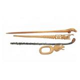4 Hand-Carved Wooden Walking Sticks