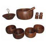 Mid Century Teak Wood Salad Bowl Set w/ Utensils