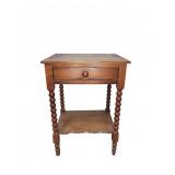 Wood Side Table with Drawer and Turned Legs